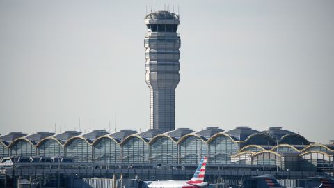 The control tower at the Reagan National Airport after the crash of an American Airlines plane on the Potomac River on approach to the airport on January 30, 2025 in Arlington, Virginia. The American Airlines flight from Wichita, Kansas collided midair with a military Black Hawk helicopter while on approach to Ronald Reagan Washington National Airport. According to reports, there were no survivors among the 67 people on both aircraft.