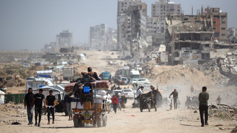 Mandatory Credit: Photo by Majdi Fathi/NurPhoto/Shutterstock (15235081ah) Palestinians travel in vehicles between the northern and southern Gaza Strip, along the Rashid Road (coastal road) west of Gaza City, on April 2, 2025. Israel's Defence Minister announces a major expansion of military operations in Hamas-run Gaza, stating the army will seize ''large areas'' of the Palestinian territory. Hamas Israel Conflict, Gaza, Palestine - 02 Apr 2025